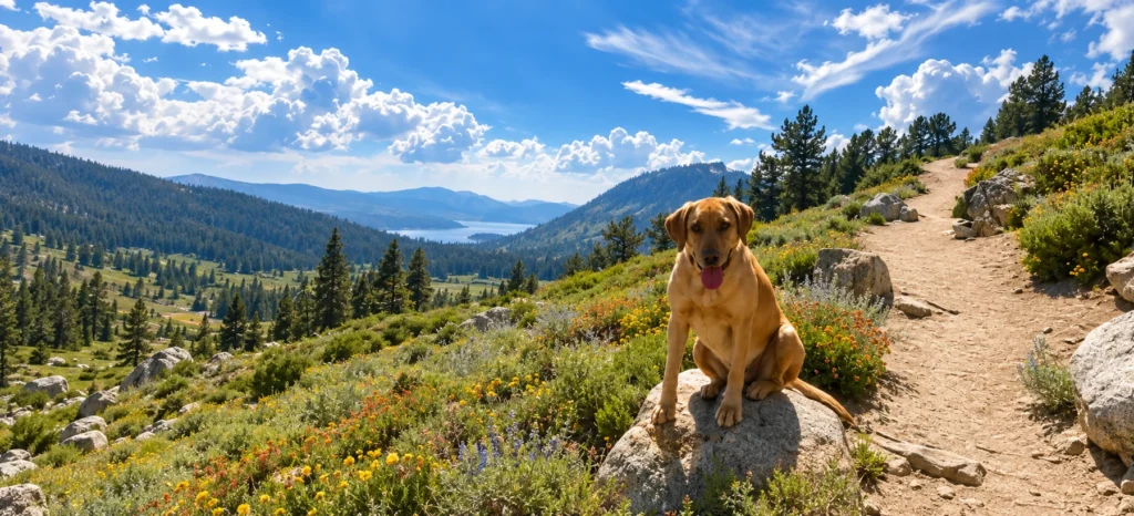 Dog enjoying a mountain trail